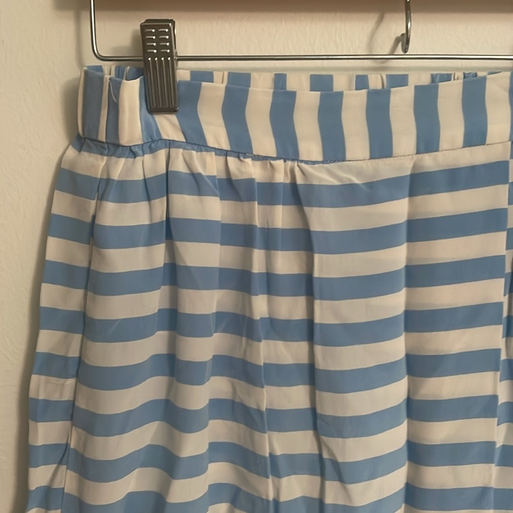 TUCKER Blue Striped Silk Crepe de Chine Skirt